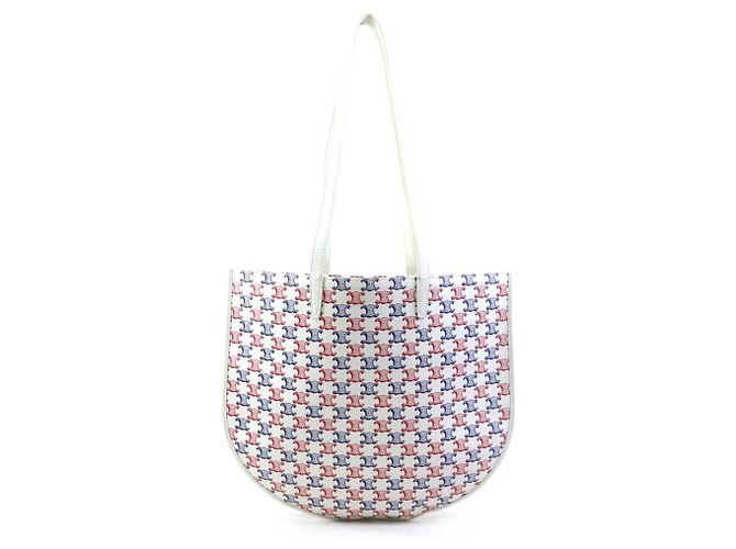 Céline Bolso de Hombro de Lona Recubierta de PVC Celine Macadam Blanco Roja Azul