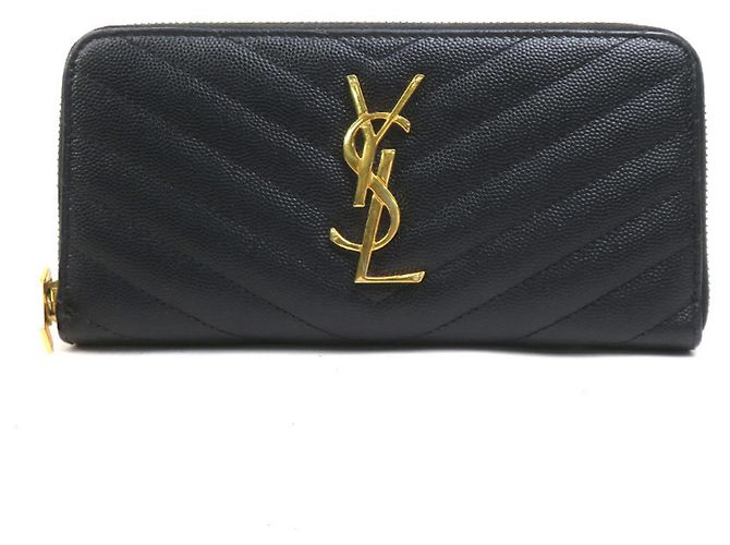 Saint Laurent Black Leather Long Wallet