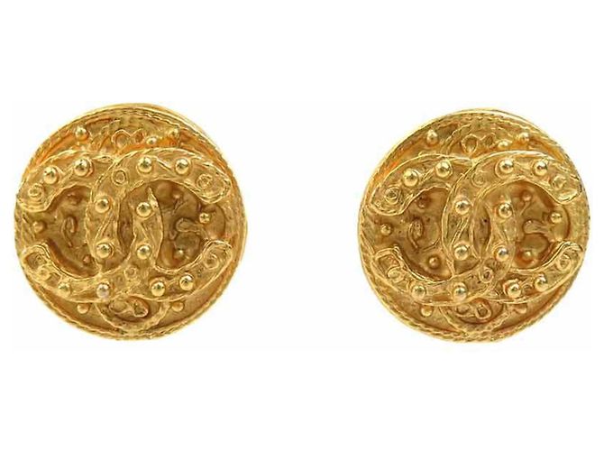 Chanel Coco Mark Metall Gold Clip Ohrringe Golden