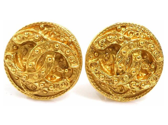 Boucles d'oreilles en métal doré Chanel Coco Mark