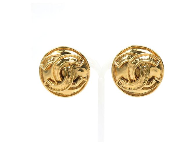 Chanel Coco Mark Metall Gold Clip Ohrringe Golden