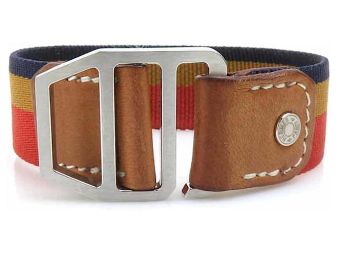 Hermès Charm Bracelet in Canvas and Leather Brown Orange Navy blue 