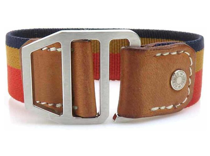 Pulseira charm Hermès em lona e couro Marrom Laranja Azul marinho 