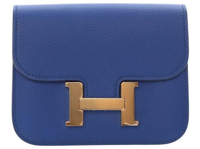 Hermès Blue Evercolor Constance Slim Wallet