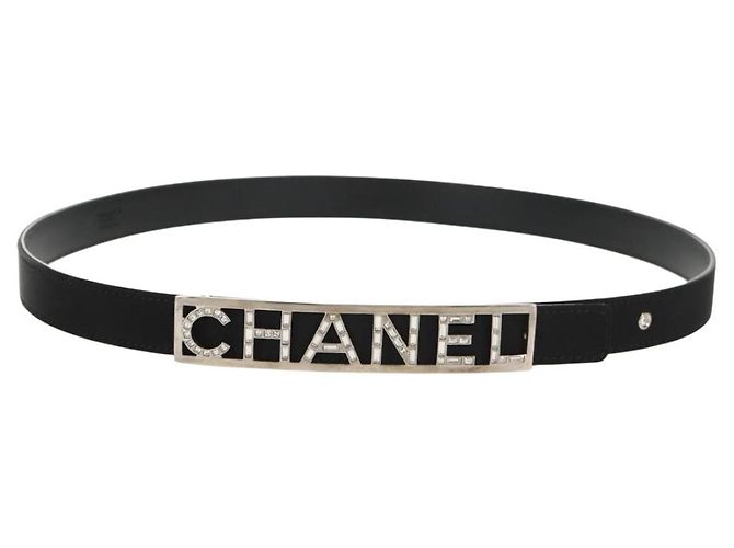 Chanel Logo Belt Leather Thin Black