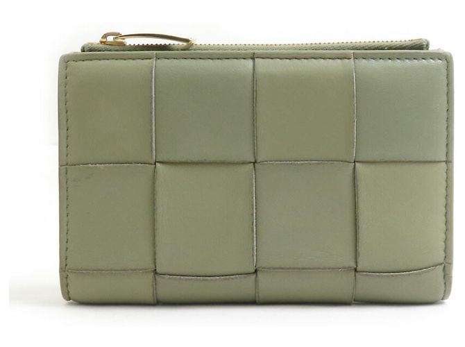 Billetera bi-fold de cuero verde para mujer Bottega Veneta