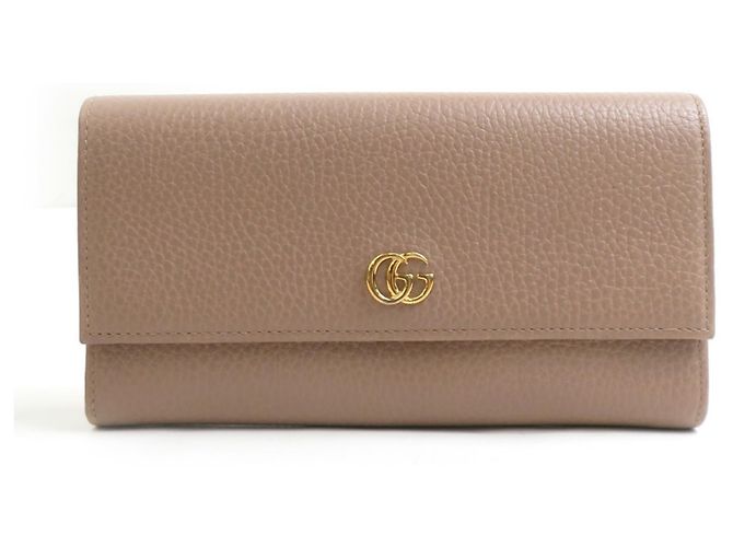 Cartera larga de cuero beige para mujer Gucci