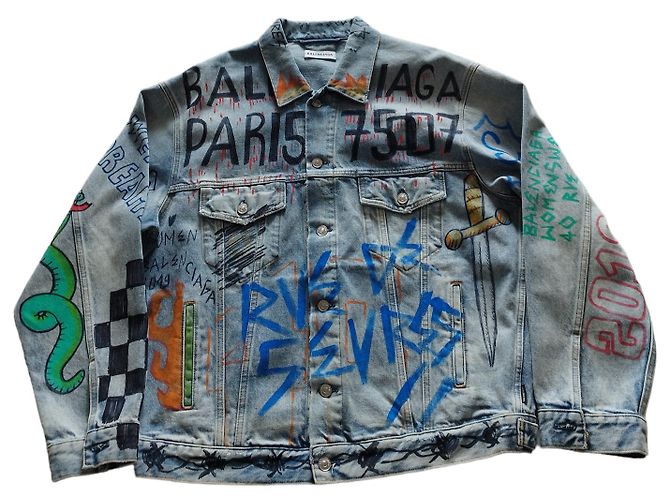 Balenciaga Denim Jacket with Graffiti Print