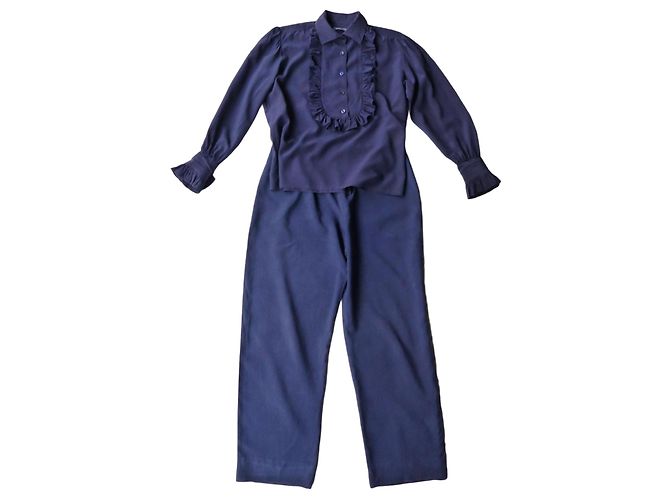 Completo pantalone Yves Saint Laurent in seta blu navy