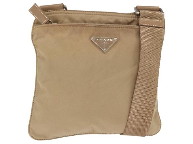 PRADA Schultertasche Nylon Beige Silber Authentisch 160510