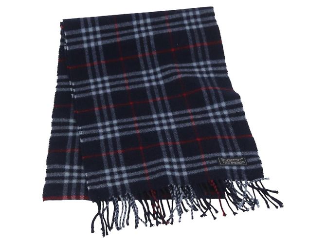 Burberrys Nova Check Scarf Wool Navy Auth am10123 Navy blue