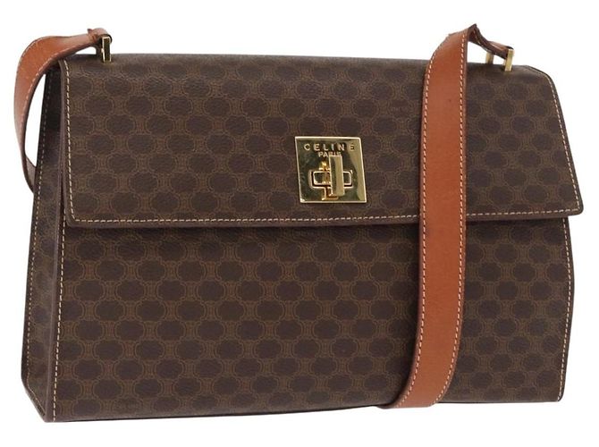 Céline Bolsa de Ombro em Lona Macadam CELINE em Couro PVC Marrom Dourado Auth 161521