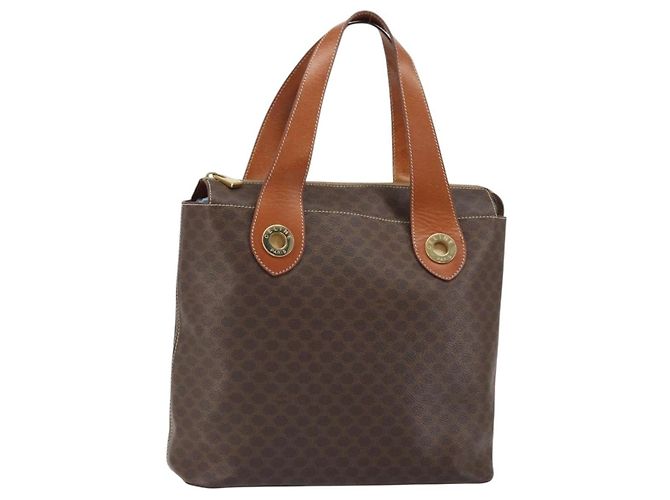 Céline Bolsa de mão em lona Macadam CELINE em couro PVC marrom dourado Auth 161274