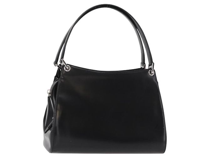 BALLY Bolso de mano de cuero negro plateado Auth 161058 Plata