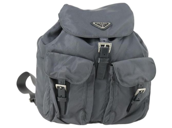 PRADA Backpack Nylon Gray Silver Auth gh1547 Brown Silvery