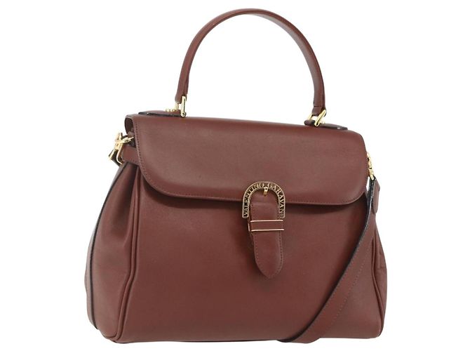 VALENTINO Bolsa de mão de couro 2 em 1 Marrom Dourado Auth hk3311