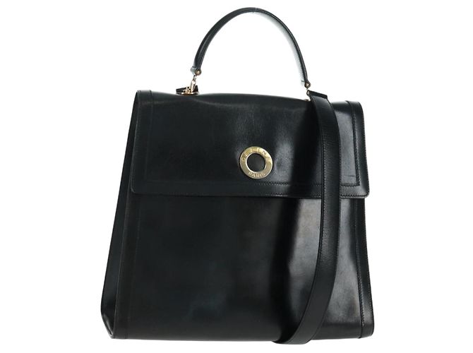 Céline CELINE Circle Handtasche aus Leder 2 in 1 Schwarz Gold Auth 160826 Golden