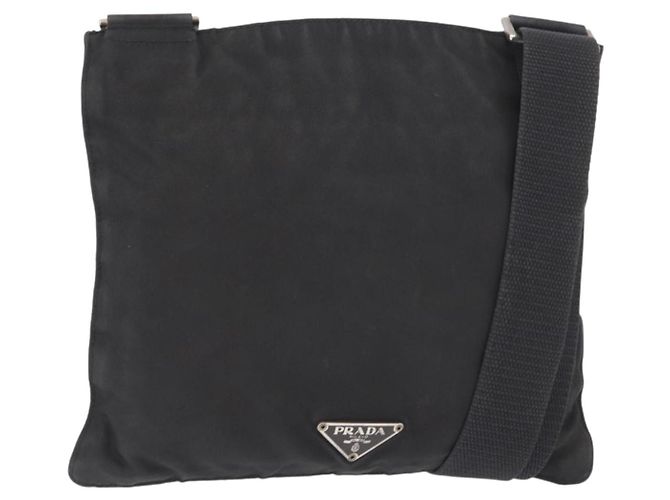 PRADA Shoulder Bag Nylon Black Silver Auth 159057 Silvery