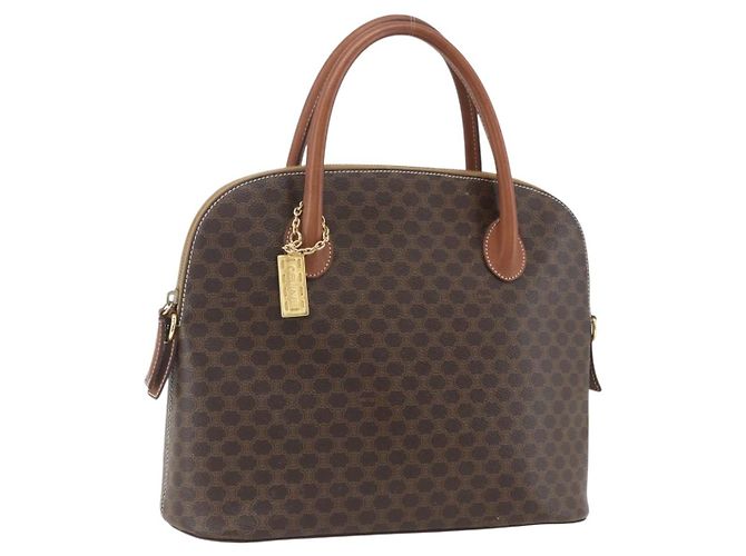 Céline Bolsa de mão em lona Macadam CELINE em couro PVC marrom e dourado Auth 162250