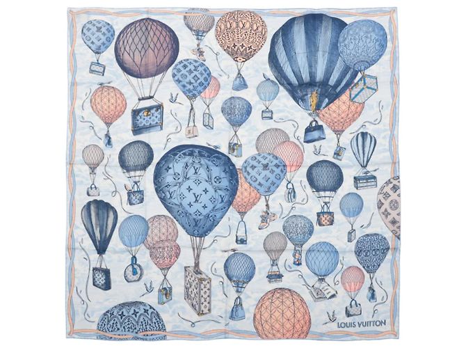 Sciarpa in seta 100% Louis Vuitton "up AND away" in blu M78448