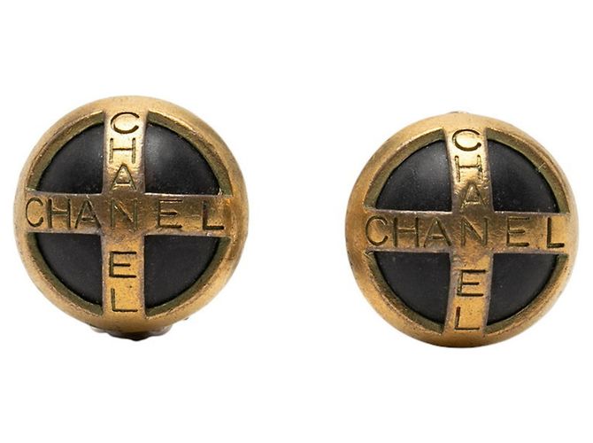 Timeless Orecchini a clip vintage con logo Chanel Nero D'oro