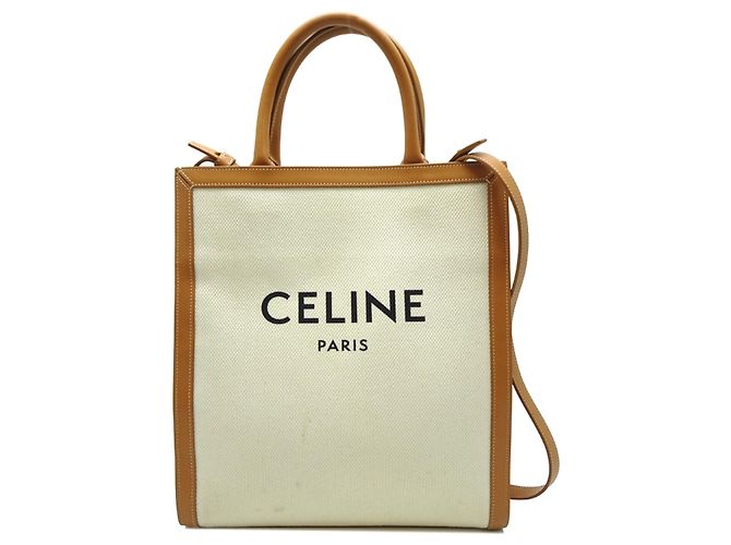 Cabas Céline Borsa Tote Piccola Verticale Celine Marrone Bianco