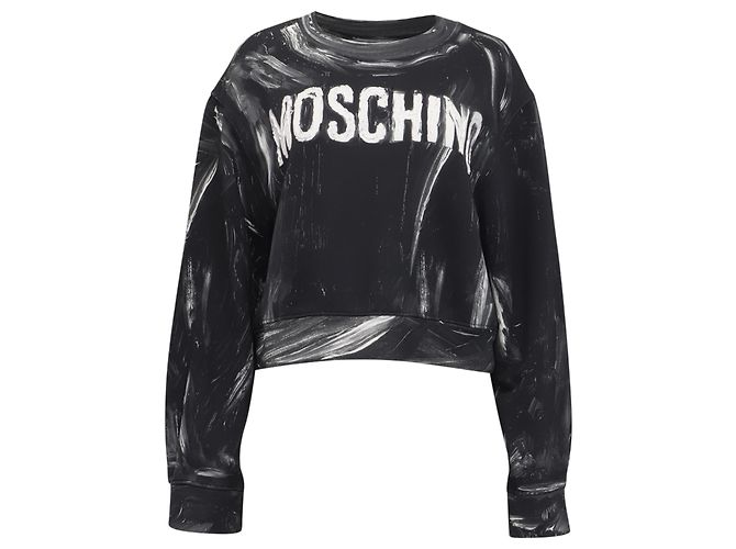 Schwarzer Baumwollpullover mit Moschino Couture Logo-Akzent