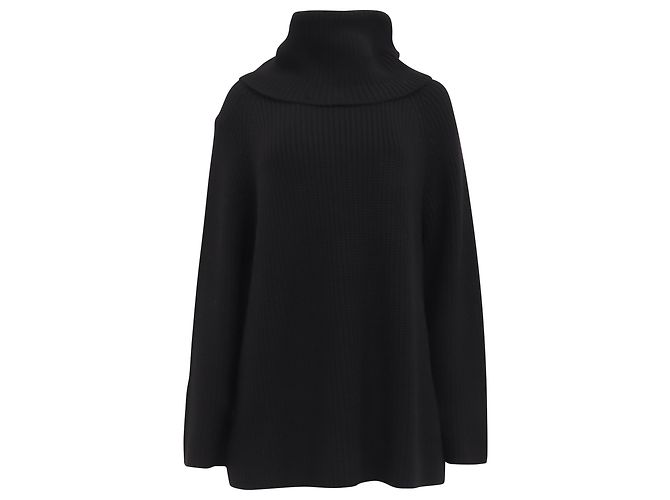Chloé Oversized Langarm Rollkragenpullover aus schwarzer Wolle 
