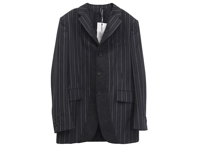 Jil Sander Single-Breasted Striped Blazer with Pockets in Black Wool