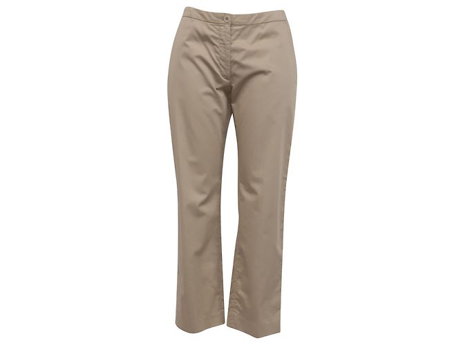 Pantalones rectos de algodón beige Dries Van Noten