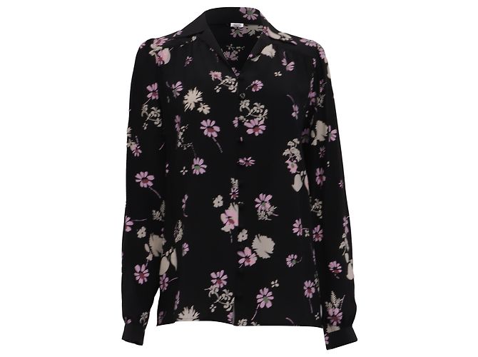 Langärmlige Bluse aus schwarzer Seide mit Blumenmuster von Valentino Garavani