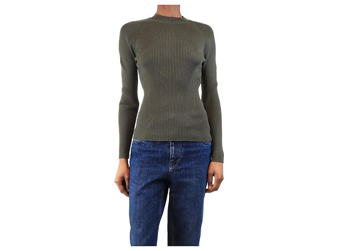 Autre Marque Grüner Wollrollkragenpullover - Größe XS 