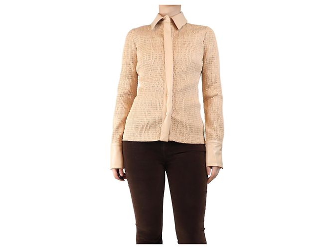 Sportmax Beige geraffte Kunstlederbluse - Größe M Braun