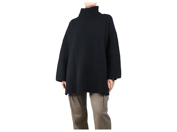 Joseph Schwarzer gerippter Strickponcho - Größe M 