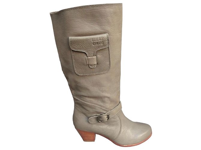 See by Chloé Lederstiefel Khaki