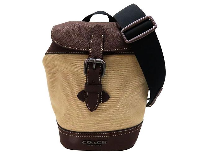 Bolsa de Ombro em Lona e Couro Hudson Small Pack da Coach Marrom