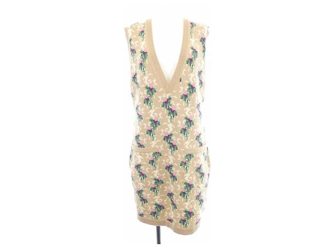 Timeless Vestido de cachemira Chanel Blanco Beige Verde