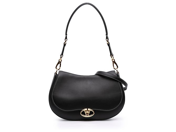 Bolsa Ohval média de couro preto Valentino