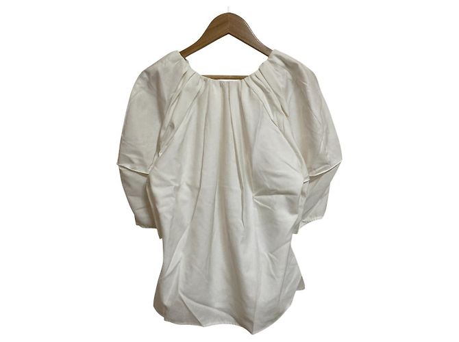 Autre Marque Mila Owen Gathered Structured Puff Sleeve Bluse Weiß