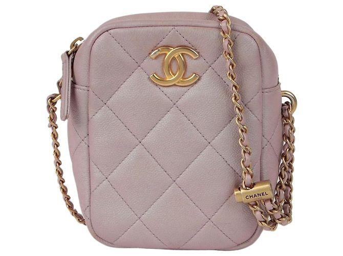 Chanel Mini bolsa transversal My Perfect em couro caviar com logo CC Rosa