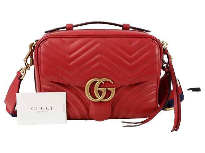 Gucci Bolsa de ombro GG Marmont com alça Web Vermelho