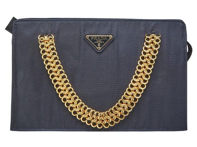 Bolso de cadena con placa de logo triangular Prada Azul marino 