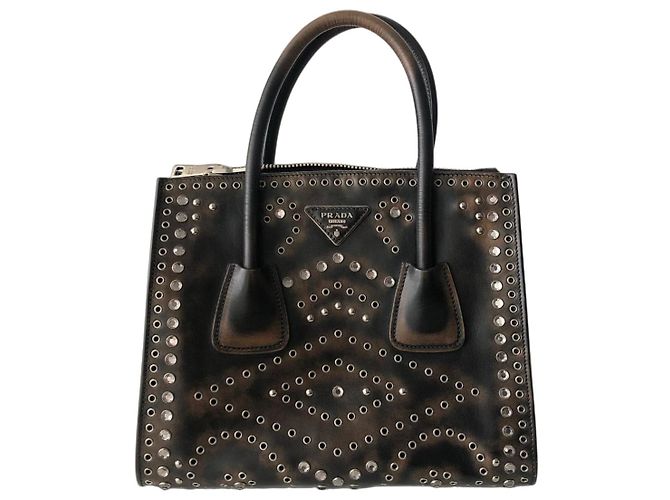 Sac Prada en cuir marron. Vitello Vintage Ebano.