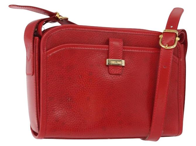 Céline Bolsa de Ombro CELINE em Couro Vermelho Dourado Auth 161123