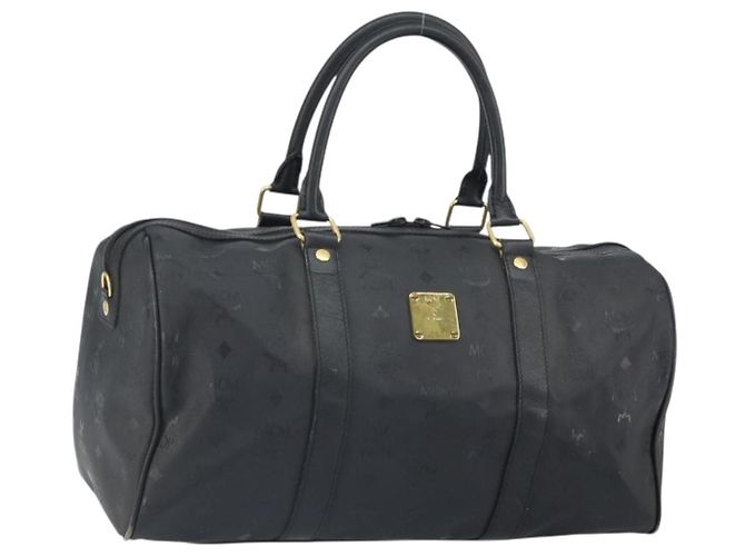 Borsa Boston Mini Vicetos Logogram MCM in PVC Nero Oro Auth am10417 D'oro
