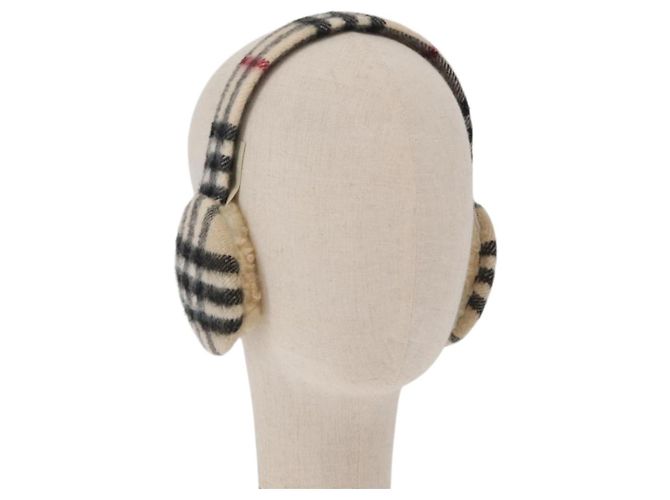 Orejeras de lana beige con estampado Nova Check de BURBERRY Auth 159465