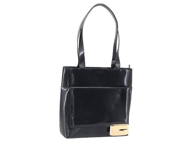 GUCCI Tote Bag Emaille Schwarz Gold Auth 160601 Golden