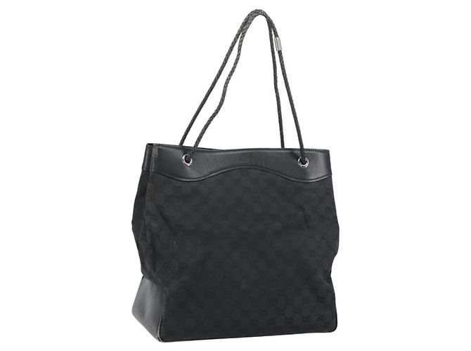 GUCCI GG Canvas Schultertasche Schwarz Silber 109141 Auth 158449