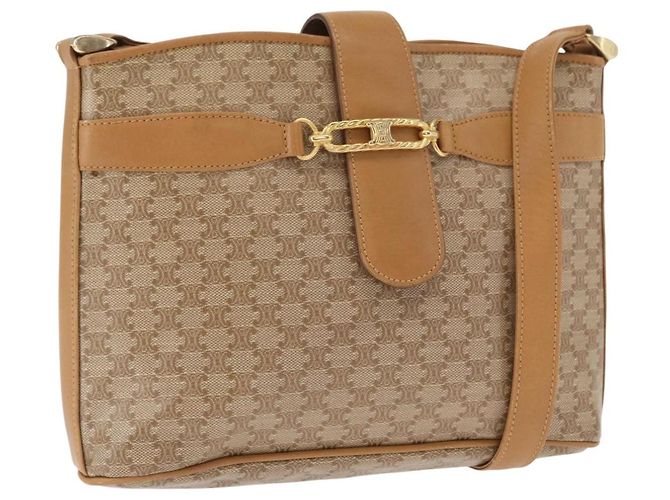 Céline Bolsa de Ombro em Lona Macadam CELINE PVC Bege Ouro Auth 161796