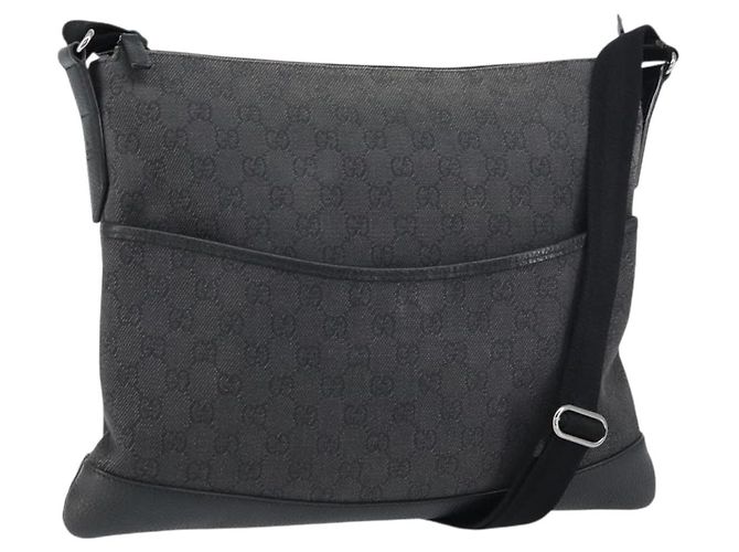 Borsa a Spalla GG Canvas Gucci Nera Argento 374411 Auth 160564 Nero